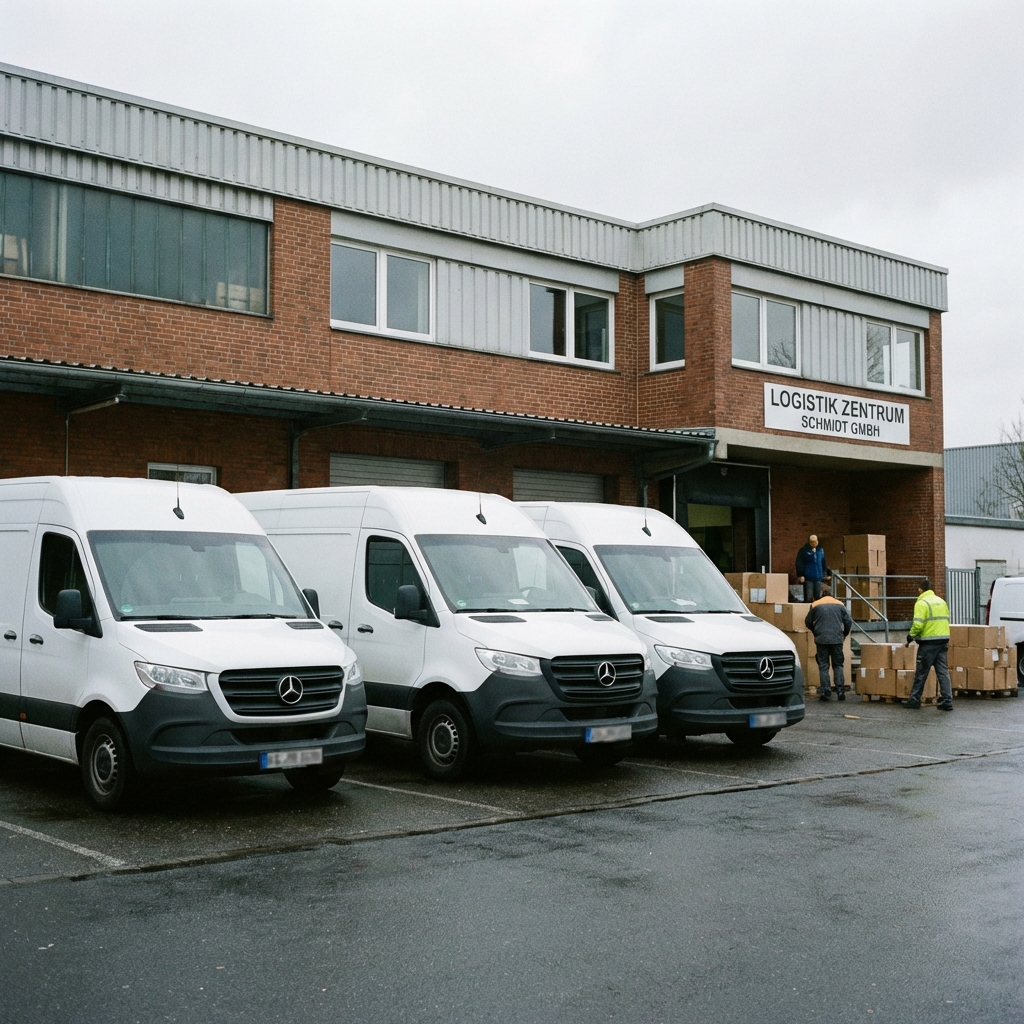 Fuhrpark vor dem Firmengebäude